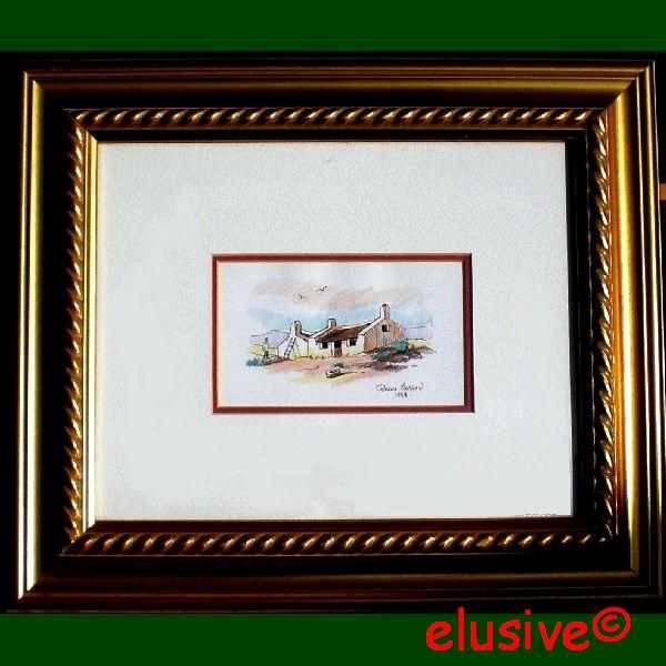 JOHAN BASSON (S A Artist). Original Pastel & Indian ink  'West Coast Cottage'. Framed  (1998)