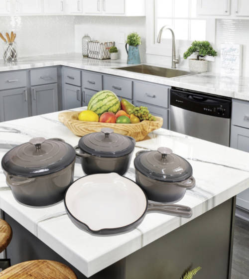 Pot set 7 Piece Cast Iron Grooved Lid Grey