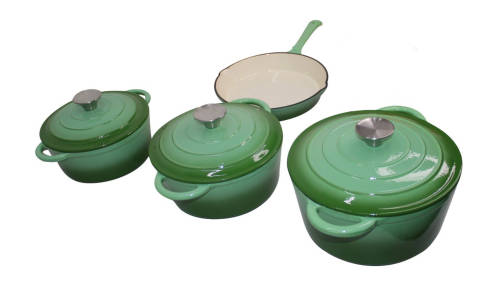 7 Piece Glazed Cast Iron Dutch Oven Cookware Pot Set - Mint Green - Premium Quality - Brand New