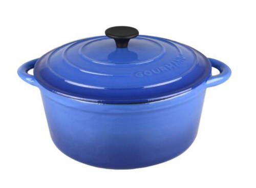 Gourmand - 6.5 Litre Round Cast Iron Casserole - Blue LID CHIPPED VERY SLIGHTLY