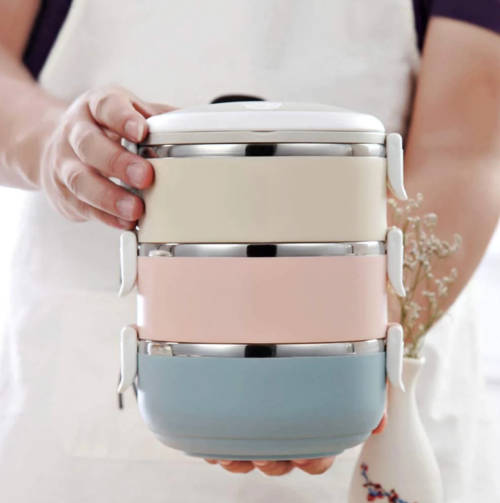Stainless Steel Lunch Box 3 Layers Stackable Leak-Proof Thermal Bento Boxes