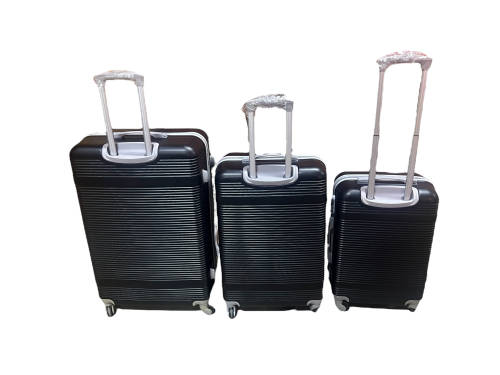 Hard Outer Shell Travel Luggage Set - 3 Piece - Black With Lines- Premium Quality Brand New