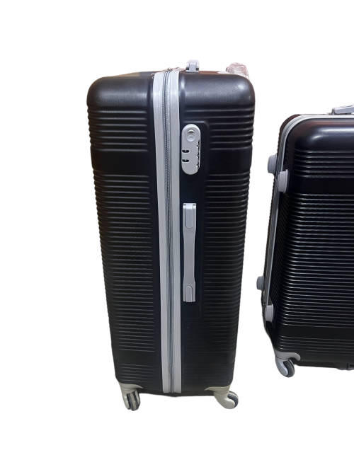 Hard Outer Shell Travel Luggage Set - 3 Piece - Black With Lines- Premium Quality Brand New
