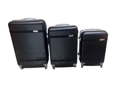 Hard Outer Shell Travel Luggage Set - 3 Piece - Black With Lines- Premium Quality Brand New