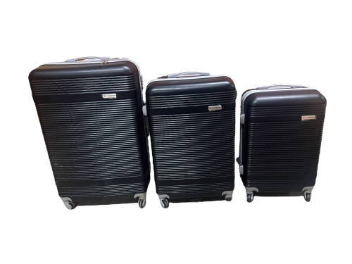 Hard Outer Shell Travel Luggage Set - 3 Piece - Black With Lines- Premium Quality Brand New