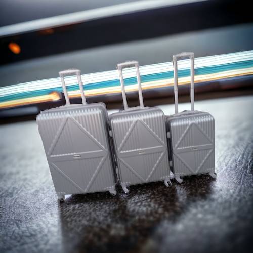 Latest Fashion Fancy Design High Quality Hard Outer Shell 3 in 1 Travel Luggage Set - Silver