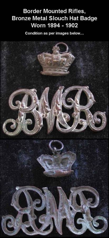 !!! BORDER MOUNTED RIFLES, BRONZE METAL SLOUCH HAT BADGE WORN 1894 - 1902 !!!