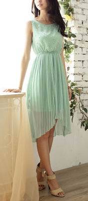 << SUMMER SALE - 2/24~3/6 >> *Fashion Tokyo* Fashion High-low Chiffon Pearl Dress-Pastel Green