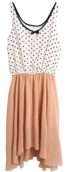 *Fashion Tokyo* Irregular Length Dot Chiffon Sleeveless Dress-Almond