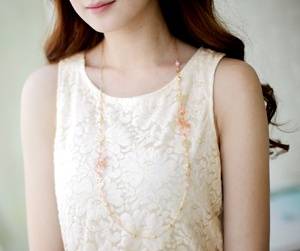  *Fashion Tokyo* Elegant Flora Net Pleated Chiffon Dress-Almond