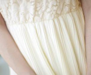  *Fashion Tokyo* Elegant Flora Net Pleated Chiffon Dress-Almond