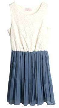 *Fashion Tokyo* Elegant Flora Net Pleated Chiffon Dress-Blue