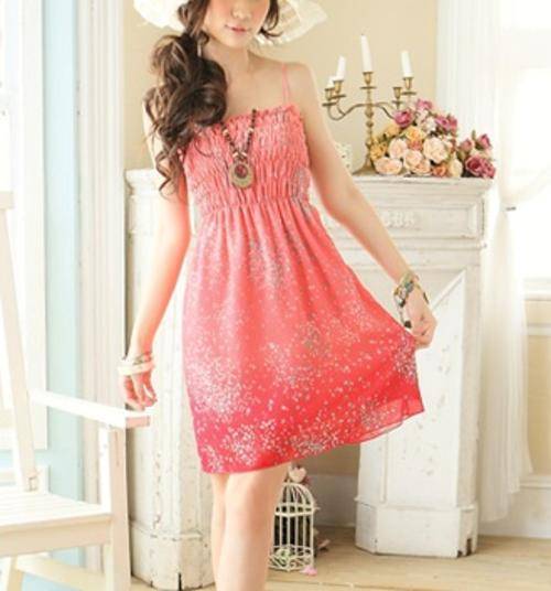 *Fashion Tokyo* Spaghetti-strap Flora Chiffon Dress