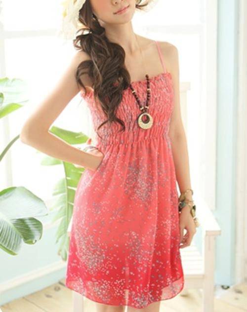 *Fashion Tokyo* Spaghetti-strap Flora Chiffon Dress