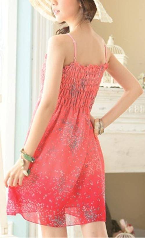 *Fashion Tokyo* Spaghetti-strap Flora Chiffon Dress