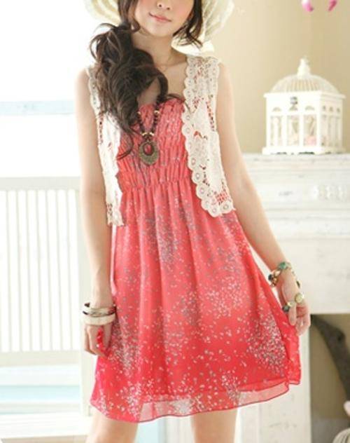 *Fashion Tokyo* Spaghetti-strap Flora Chiffon Dress