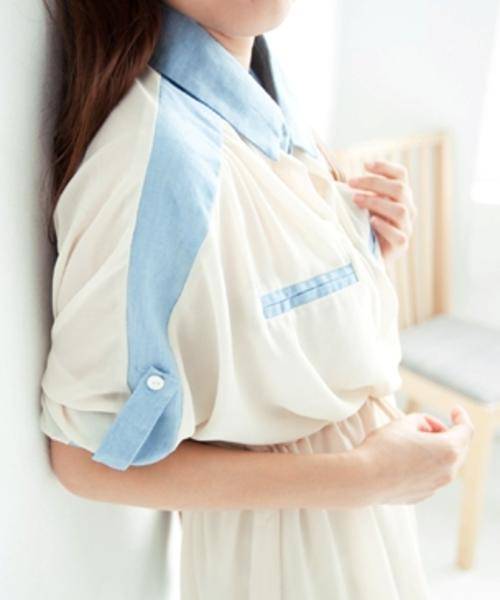 *Fashion Tokyo* High-low Double Colour Chiffon Shirt-Almond