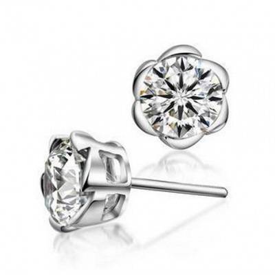 925 sterling silver rose flower earrings with cubic zirconia