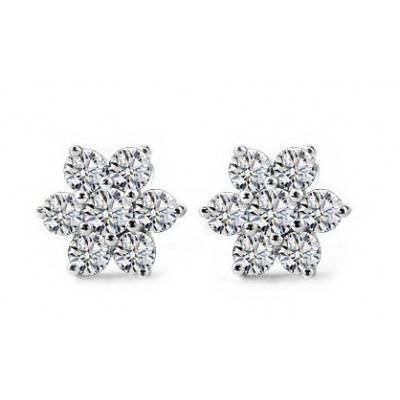 925 STERLING SILVER STUNNING SIX PETAL FLOWER CUBIC ZIRCONIA STUD EARRINGS
