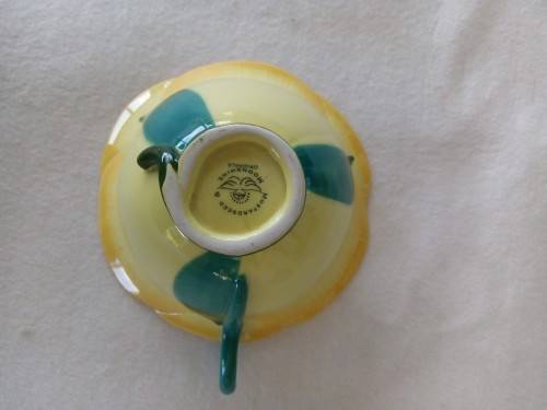 3 X SOUTH AFRICAN MOONSTONE AND MUSTARDSEED POTTERY PIECES - CUP,SAUCER & BOWL