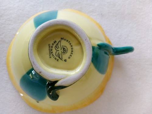 3 X SOUTH AFRICAN MOONSTONE AND MUSTARDSEED POTTERY PIECES - CUP,SAUCER & BOWL