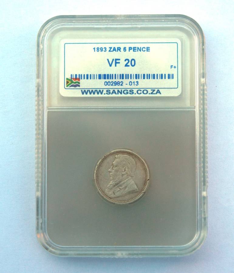 1893 PRESIDENT PAUL KRUGER ZAR SILVER SIXPENCE - GRADED VF20 (F+) - LOW MINTAGE