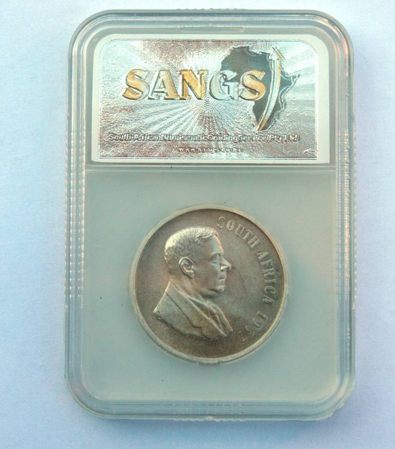 1967 SILVER PROTEA ONE RAND. GRADED MS64 - ENGLISH