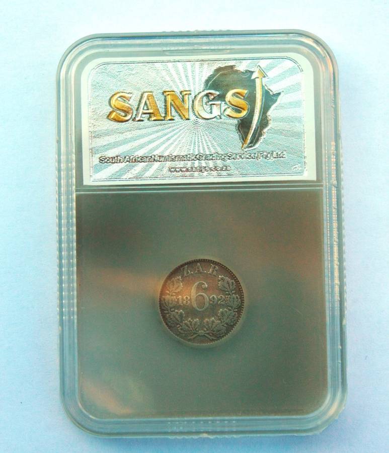 1892 ZAR PAUL KRUGER SIXPENCE - GRADED F10