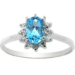 SOLID 9KT WHITE GOLD GENUINE Natural Blue Topaz AND DIAMOND RING Sz 8