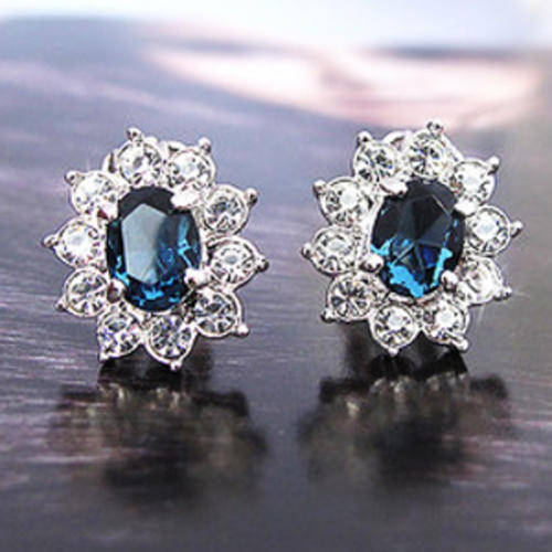 FEMININE Sapphire Diamond SOLID White Gold EARRINGS