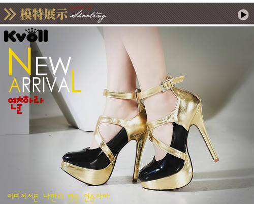 Ladies fashion shoe 10cm height heel Gold / black contrast Size 38( SA size 4)-ship from Durban