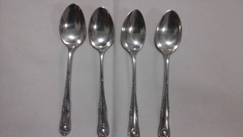4 MAGNIFICENT EPNS TEA SPOONS. UNUSUAL PATTERN. STUNNING