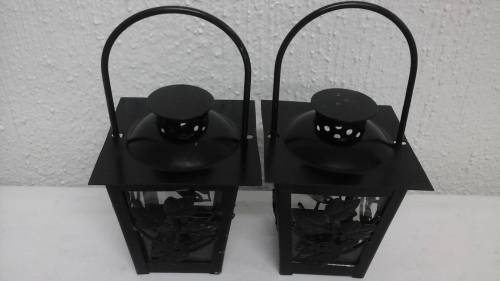 TWO MAGNIFICENT STEEL LANTERN SHAPED CANDLE HOLDERS. TRULY FANTASTIC PIECES!
