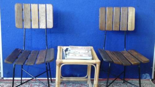 TWO FANTASTIC VINTAGE STEEL AND WOOD CHAIRS. AWESOME AND FUNCTIONAL PIECE!