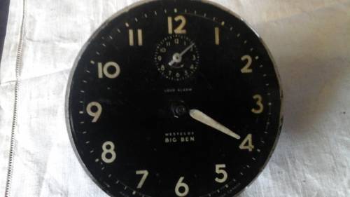 MAGNIFICENT VINTAGE BIG BEN LOUD ALARM WESTCLOX MECHANISM & FACE. MADE IN CANADA. NO BODY!