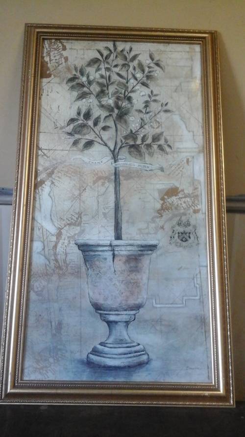 MAGNIFICENT FRAMED TREE IN A POT PRINT. SIGNED BRANDON. SIMPLY STUNNING PIECE!