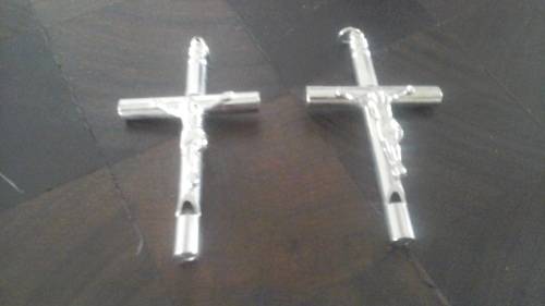 2 TOTALLY UNIQUE PLATED CRUCIFIX THAT IS ALSO A WHISTLE. HANG IT ON A CHAIN. STUNNING PIECE