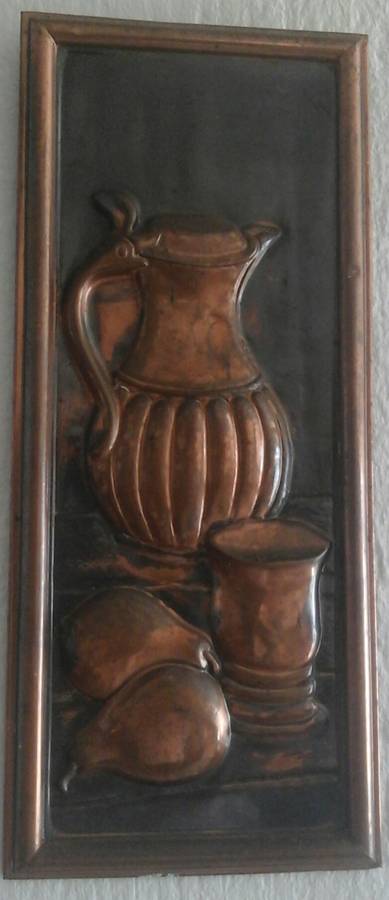 SIMPLY TERRIFIC COPPER WALL HANGING PLAQUE OF A BUFFET. MADE IN HOLLAND. AWESOME PIECE!