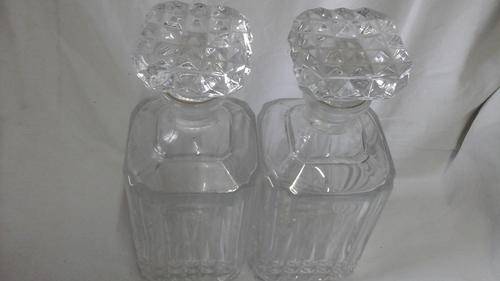 TWO CLASSY VINTAGE LEAD GLASS CRYSTAL DECANTERS WITH TOPS