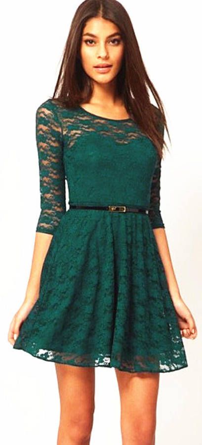 GORGEOUS GREEN FLOWER LACE DRESS