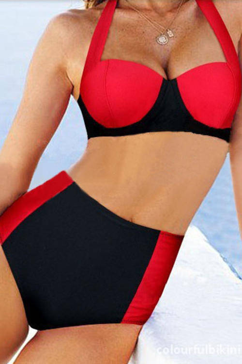 TRENDY CONTRAST COLOUR HIGH WAIST BIKINI