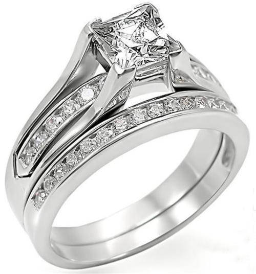 PRETTY 18K WHITE GOLD PLATED LADIES WEDDING RING SET