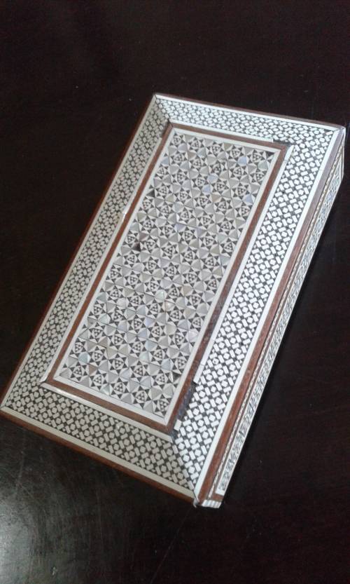 1940's Egyption mosaic wood, bone & shell inlaid box