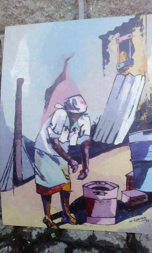 master welcome mandla koboka 1941-1994 '''the water carrier''' 84cm x 70cm