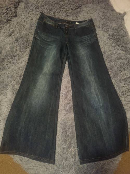 Ladies stained wide leg denim jeans