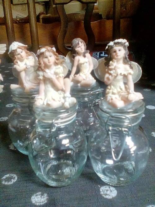 FOUR GLASS JAR WITH BEAUTIFUL FAIRY ON LID