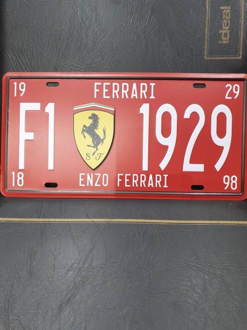 VINTAGE  STYLE  PRESSED METAL FERRARI NUMBER PLATE SIGN