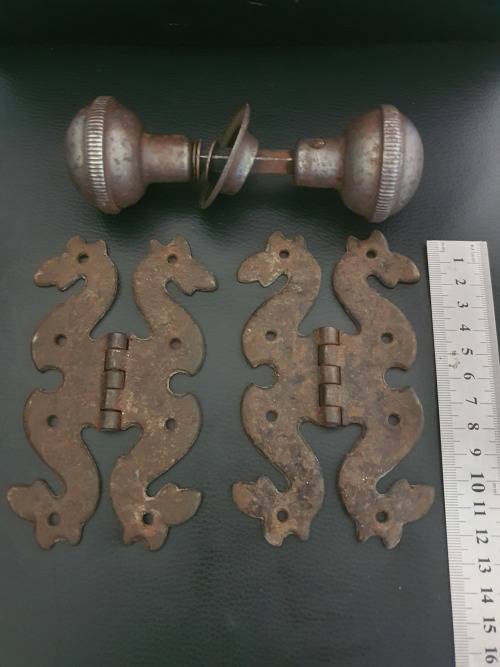 VERY OLD RUSTIC DOOR HINGE AND DOOR HANDLE