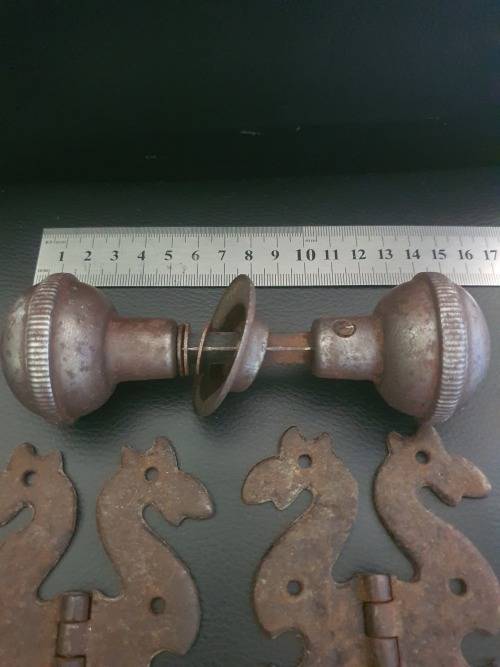 VERY OLD RUSTIC DOOR HINGE AND DOOR HANDLE
