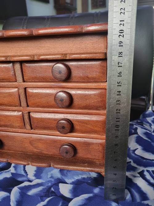 VINTAGE SOLID WOOD JEWELRY BOX 7 DRAWER (DRAWERS OPEN) - PLEASE STUDY PICS